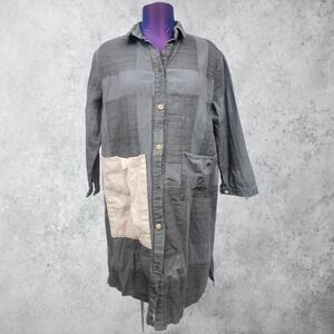 Minibee Boutique Grey Patchwork Cotton Shirt Dress Boho Lagenlook Large G22